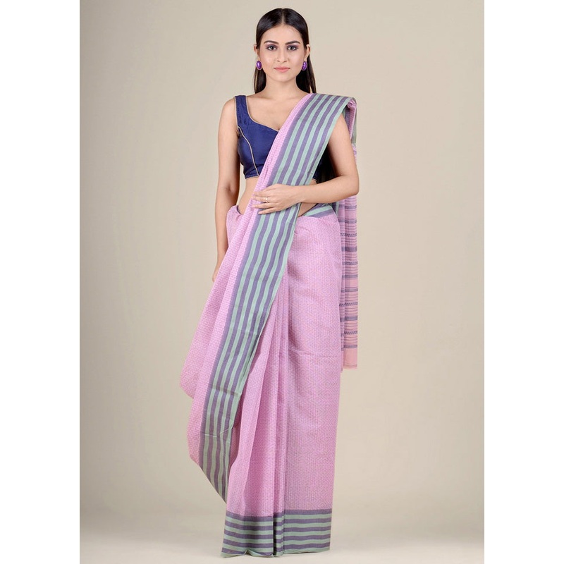 Pink Woven Cotton Tant Jamdani Pure Cotton Saree Without Blouse Piece - JD986596834