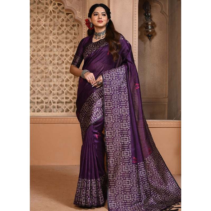 Purple Chiffon Silk Saree With Blouse Piece - JD986596746