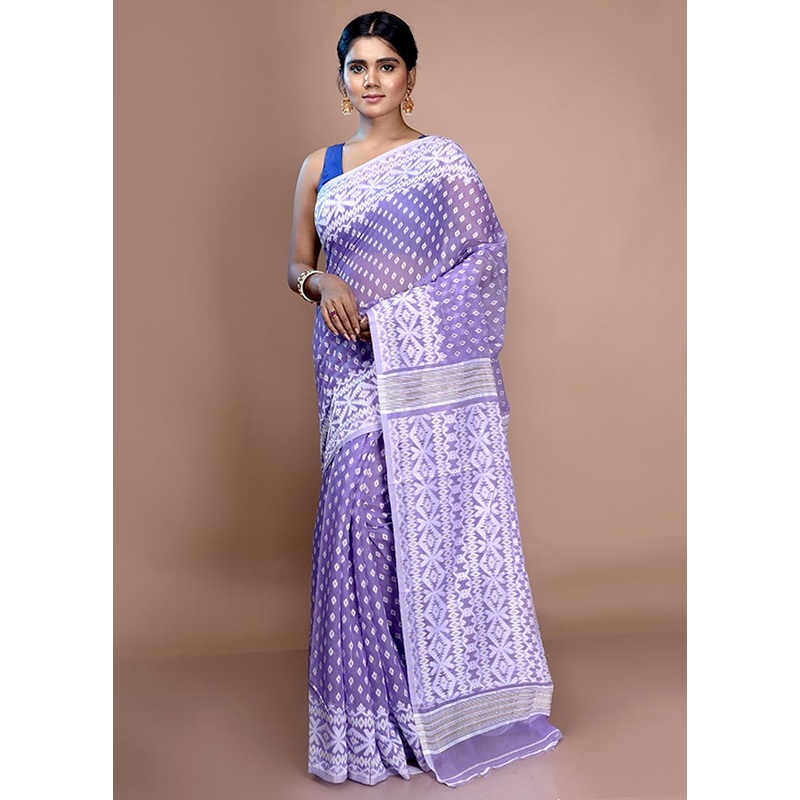 Purple Cotton Jamdani Saree Without Blouse Piece - JD986596848