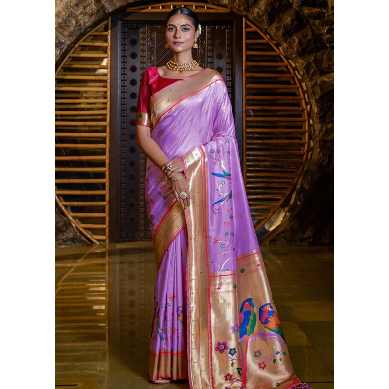 Purple Spun Silk Saree With Blouse Piece - JD986596716