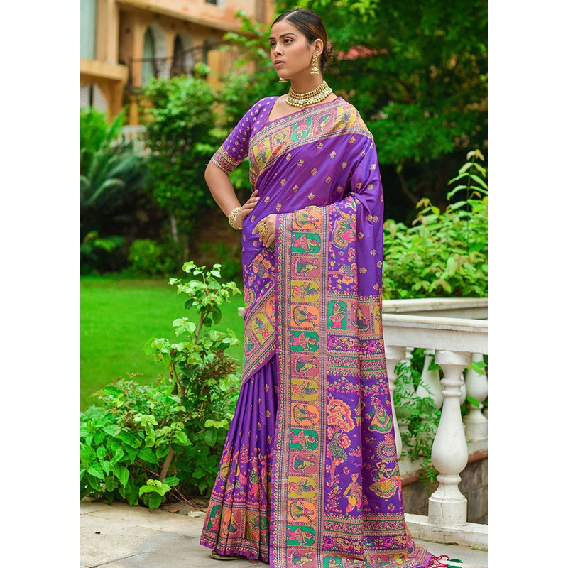 Purple Spun Silk Saree With Blouse Piece - JD986596729