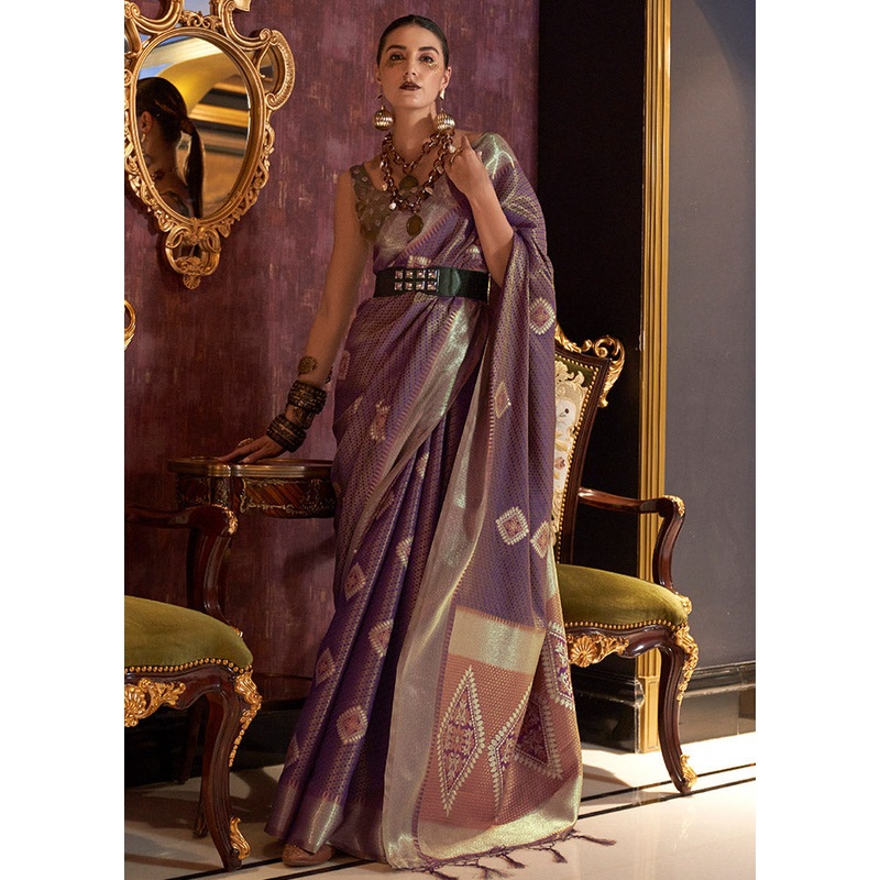 Purple Spun Silk Saree With Blouse Piece - JD986596808