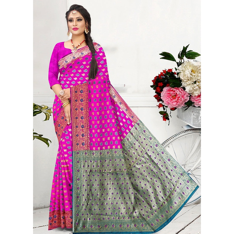 Rani Spun Silk Zari Woven Saree With Blouse Piece - JD986596682