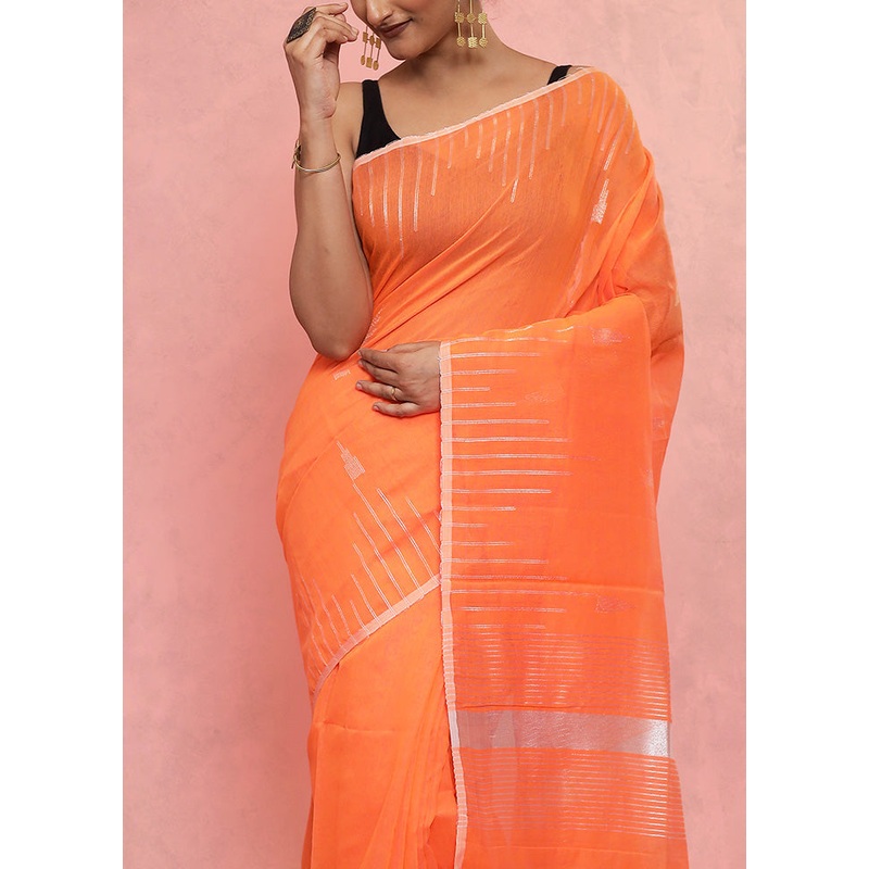Rust Matka Silk Saree With Blouse Piece - JD986596855