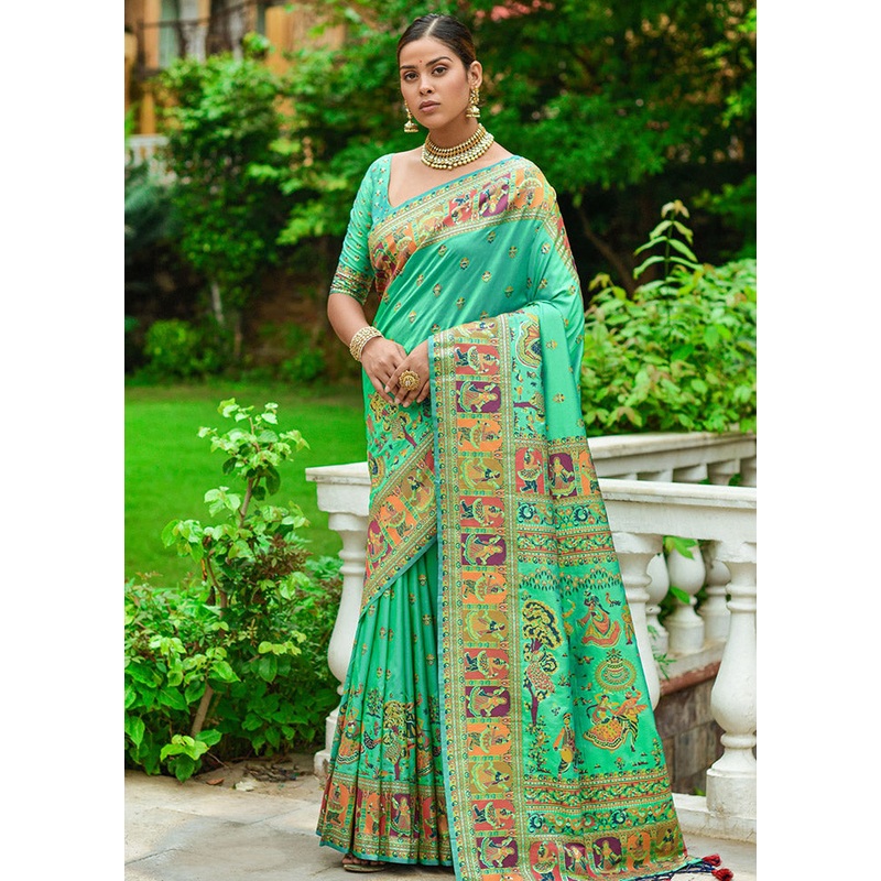 Sea Green Spun Silk Saree With Blouse Piece - JD986596731