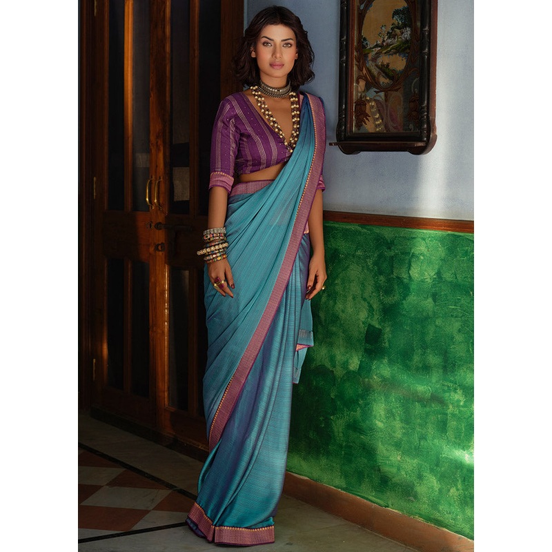Teal Spun Silk Zari Woven Saree With Blouse Piece - JD986596692