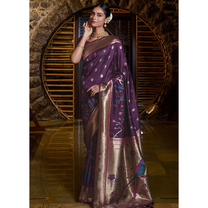 Voilet Spun Silk Saree With Blouse Piece - JD986596710