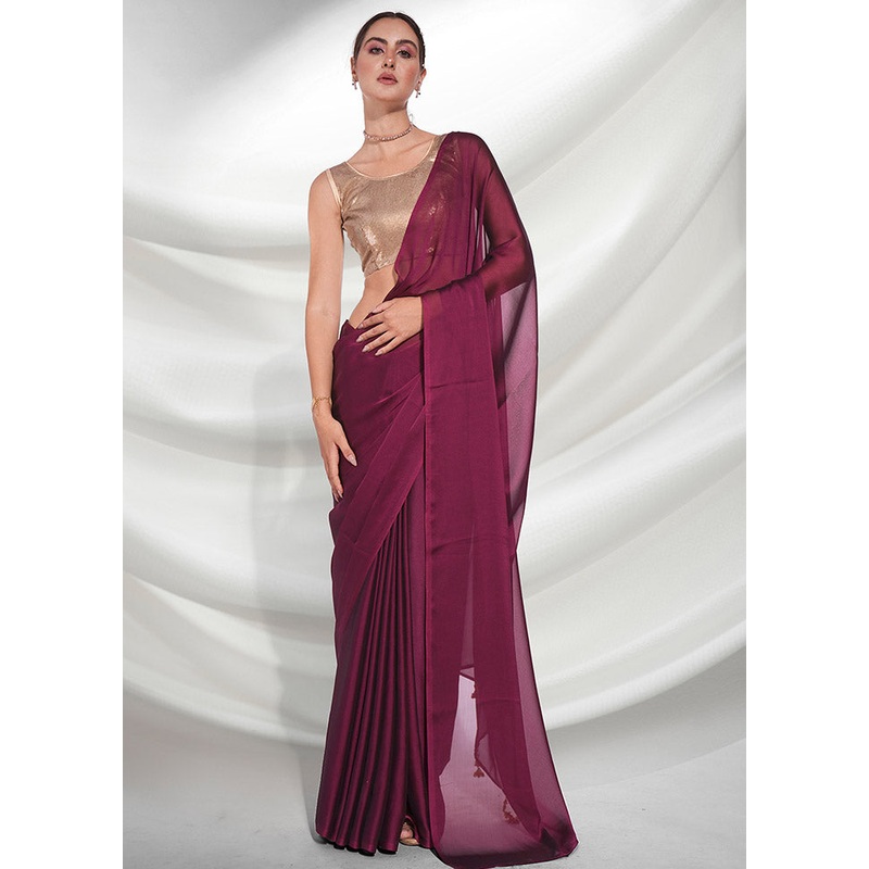 Wine Spun Silk Saree With Blouse Piece - JD986596779