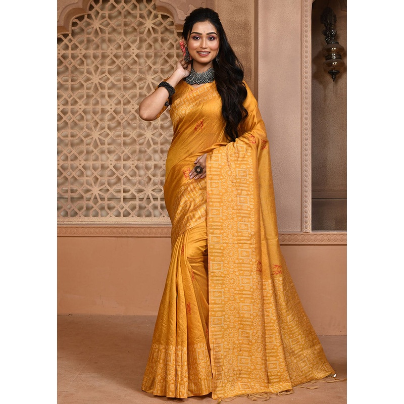 Yellow Chiffon Silk Saree With Blouse Piece - JD986596747