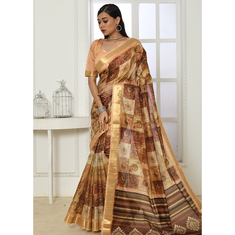 Yellow Cotton Saree With Blouse Piece - JD986596721