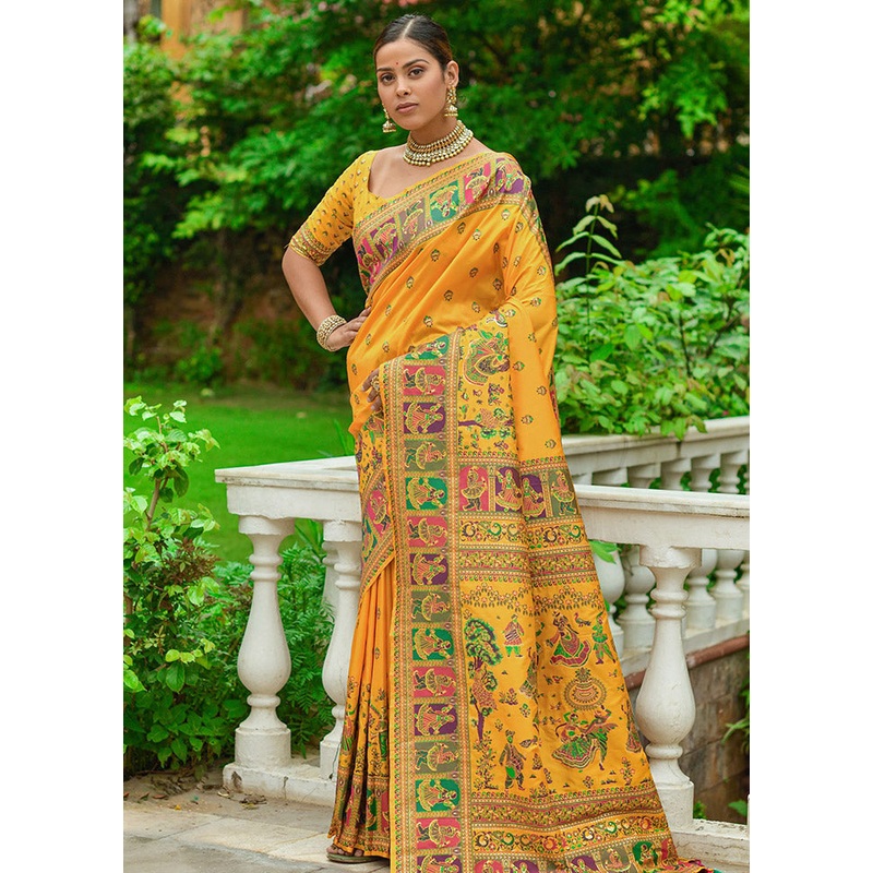Yellow Spun Silk Saree With Blouse Piece - JD986596730