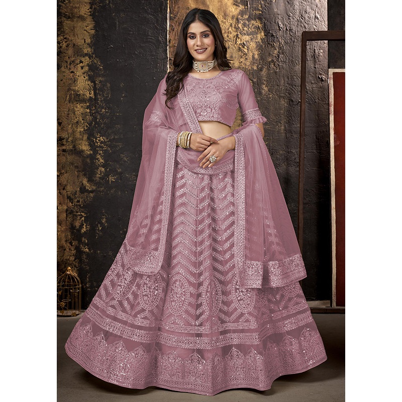 3 Pc Purple Semi Stitched Net Lehenga Set - JD986596660