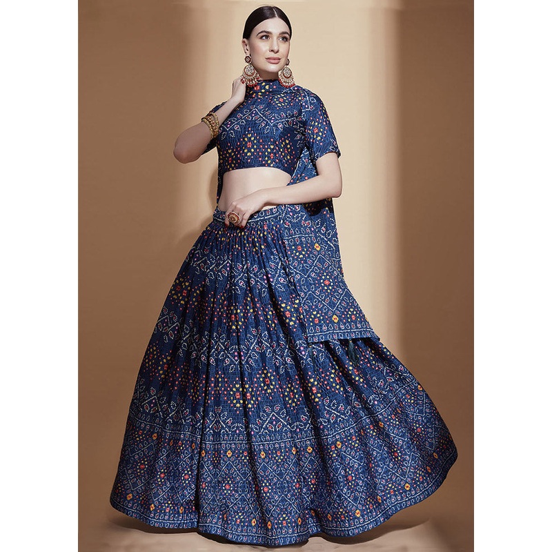 Blue Semi Stitched Blended Silk Lehenga Choli Set With Dupatta - JD986596479