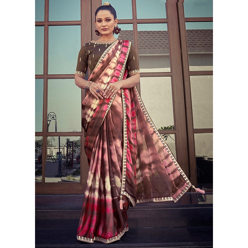 Brown Spun Silk Saree With Blouse Piece - JD986596494