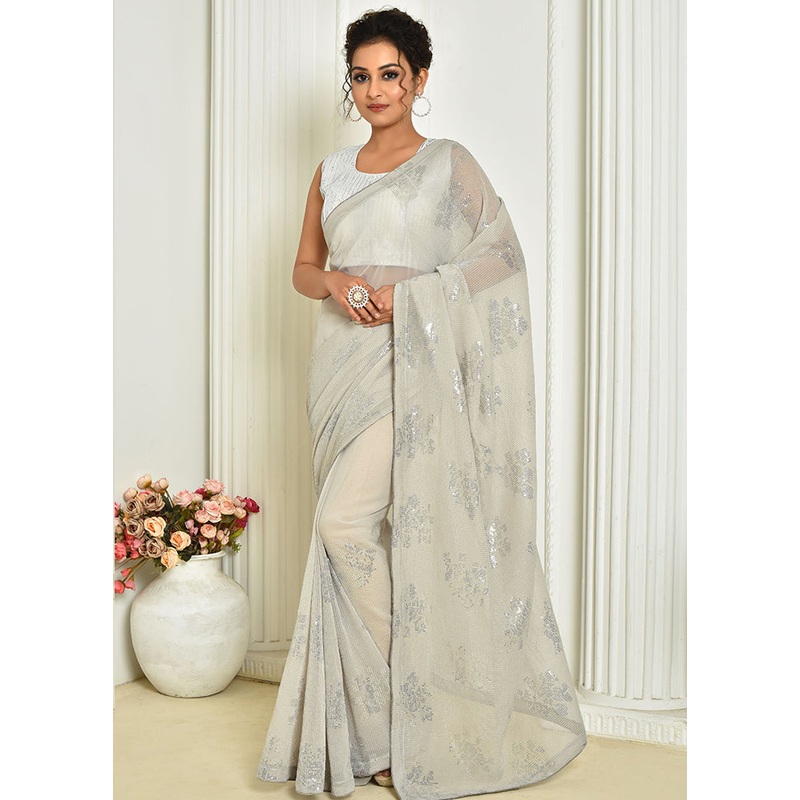 Grey Spun Silk Saree With Blouse Piece - JD986596491