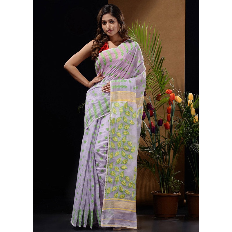 Mauve Tant Jamdani Saree Without Blouse Piece - JD986596601