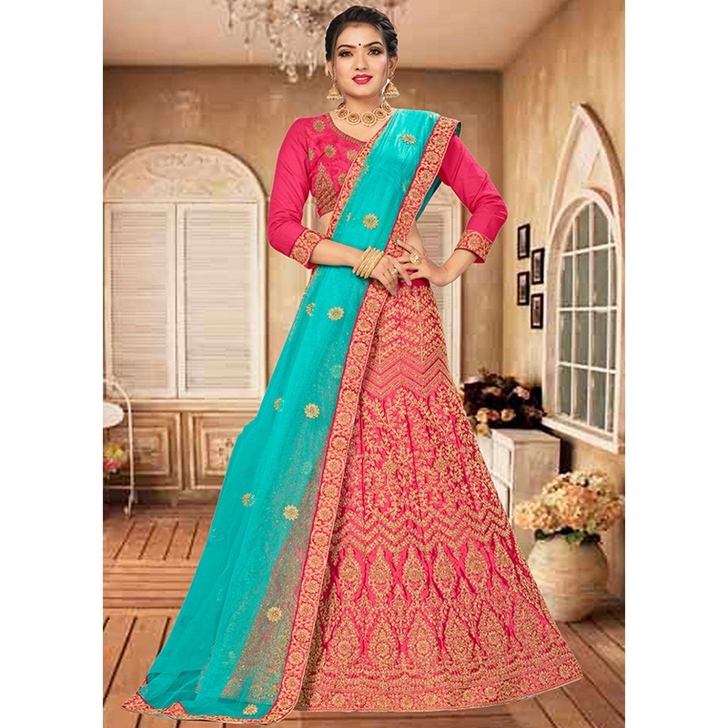 Pink Semi Stitched Blended Silk Lehenga Choli Set With Dupatta - JD986596488