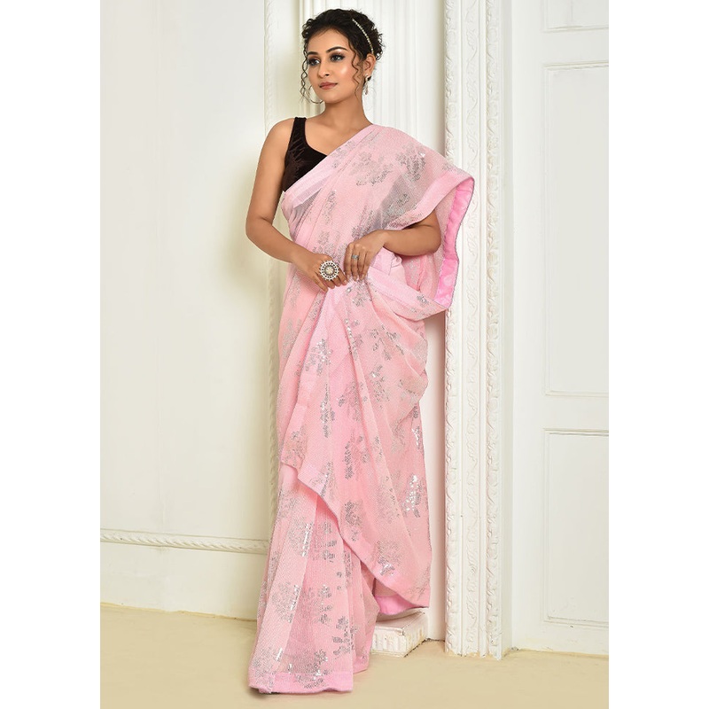 Pink Spun Silk Saree With Blouse Piece - JD986596490
