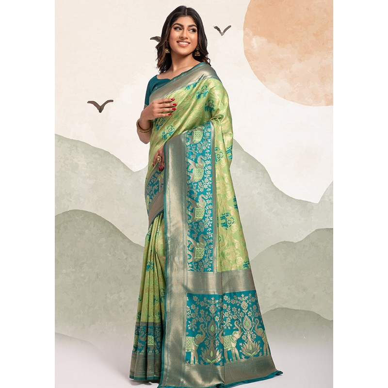 Pista Green Spun Silk Saree With Blouse Piece - JD986596670