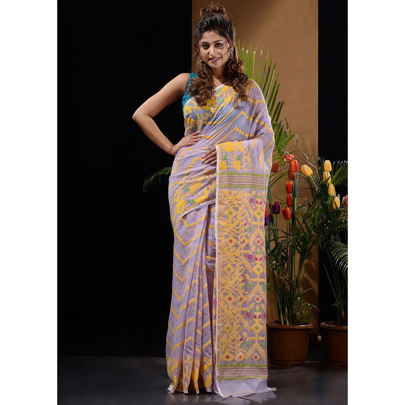 Purple Tant Jamdani Saree Without Blouse Piece - JD986596624