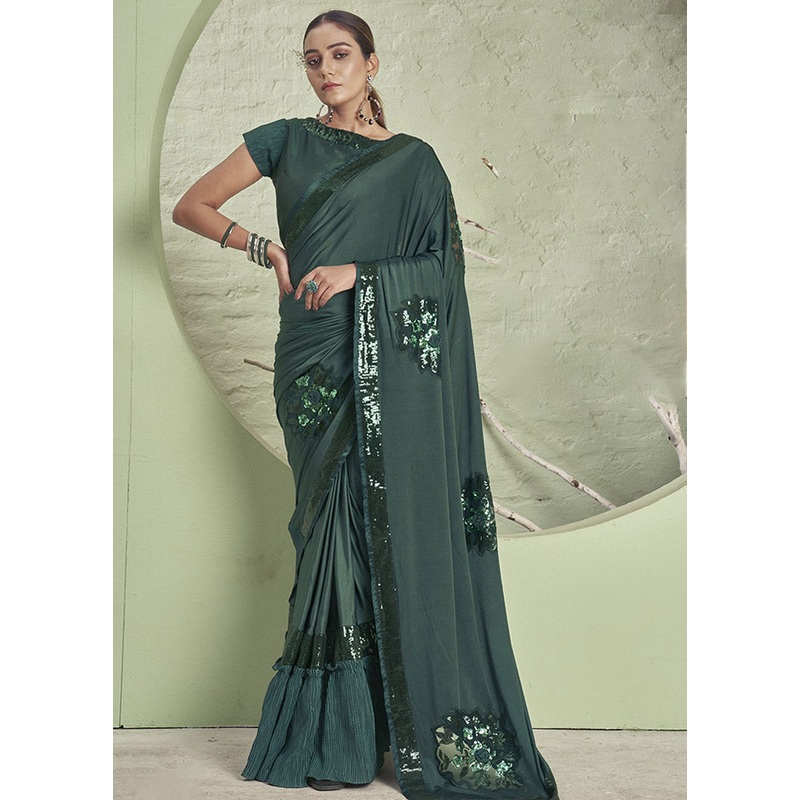 Sea Green Spun Silk Saree With Blouse Piece - JD986596492