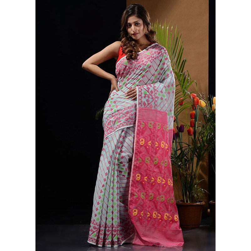 Sea Green Tant Jamdani Saree Without Blouse Piece - JD986596617