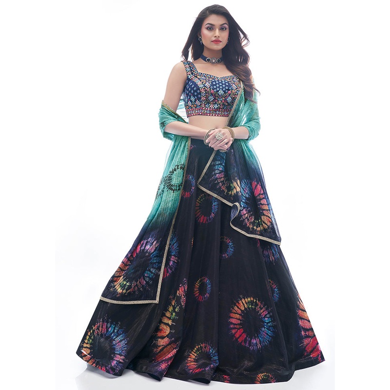 Blue Semi Stitched Embroidered Lehenga Choli Set With Dupatta - JD986596223
