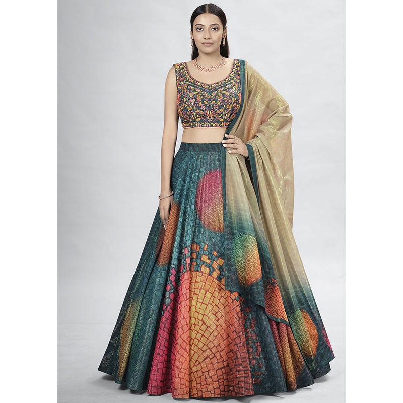 Blue Semi Stitched Lehenga Choli Set With Dupatta - JD986596191