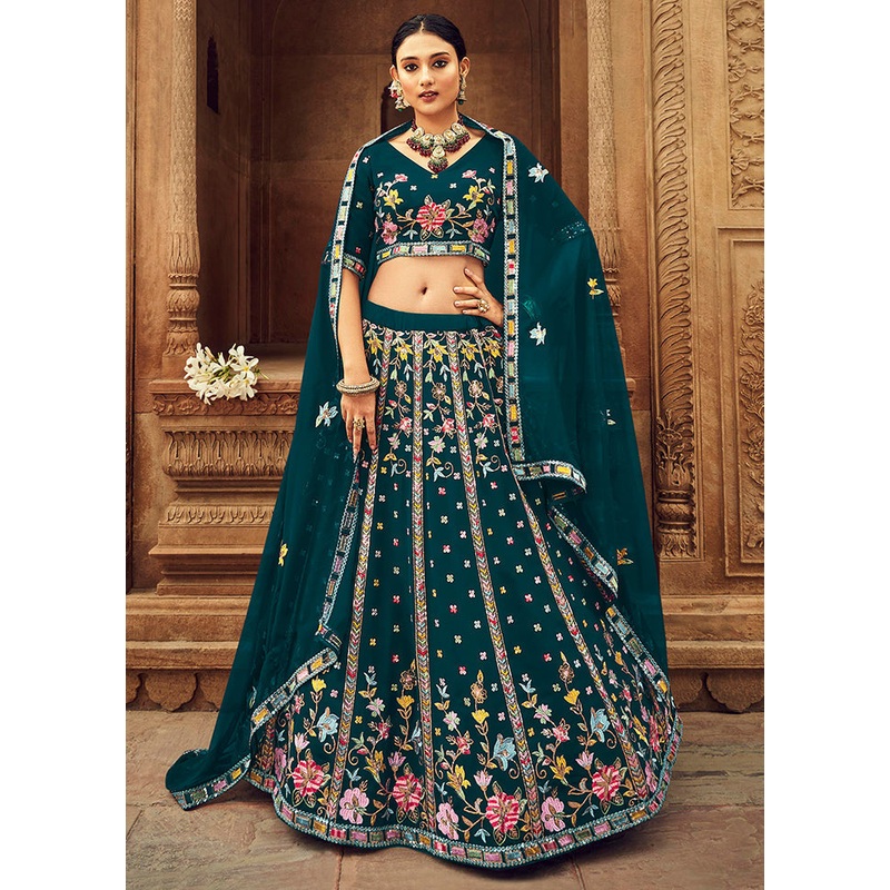 Blue Semi Stitched Lehenga Choli Set With Dupatta - JD986596202
