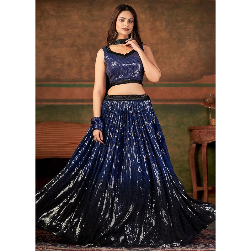 Blue Semi Stitched Net Lehenga Choli Set With Dupatta - JD986596407