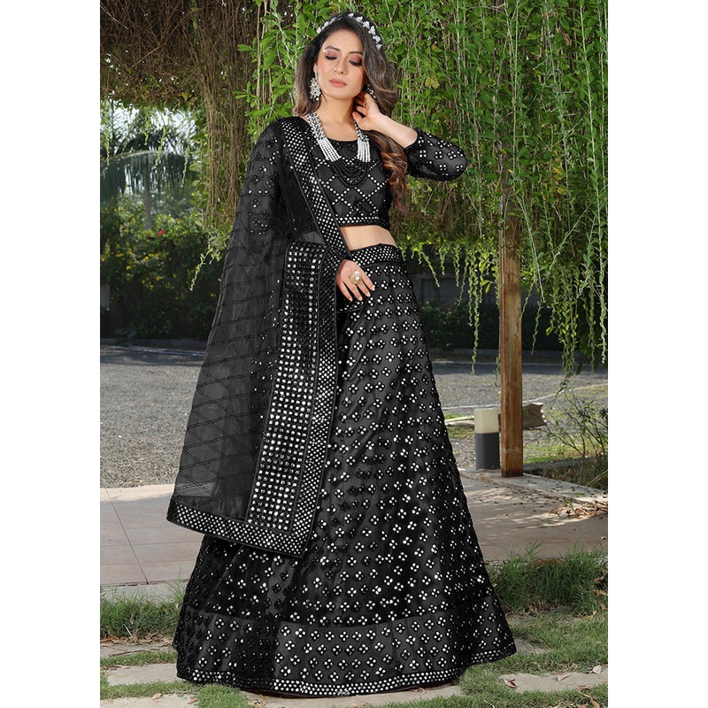 Blue Semi Stitched Net Lehenga Choli Set With Dupatta - JD986596409
