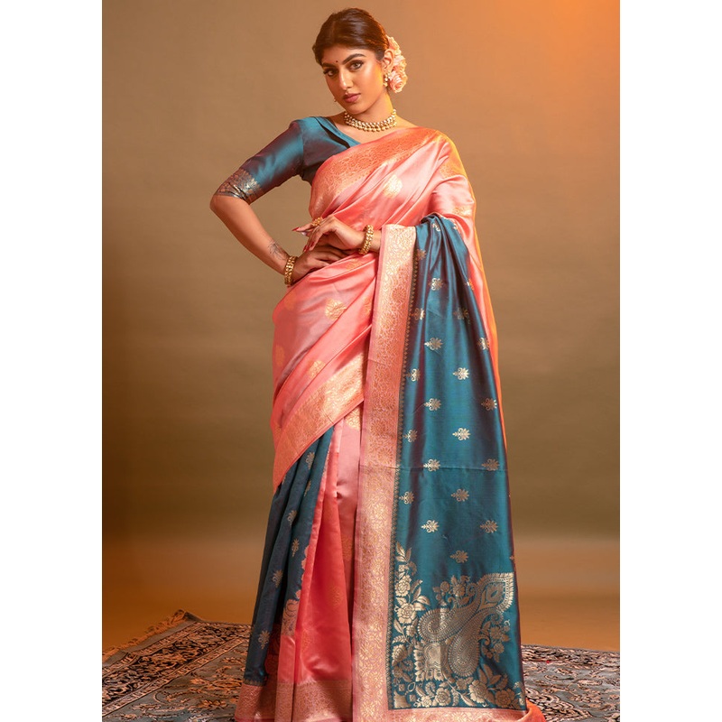 Blue Spun Silk Saree With Blouse Piece - JD986596388