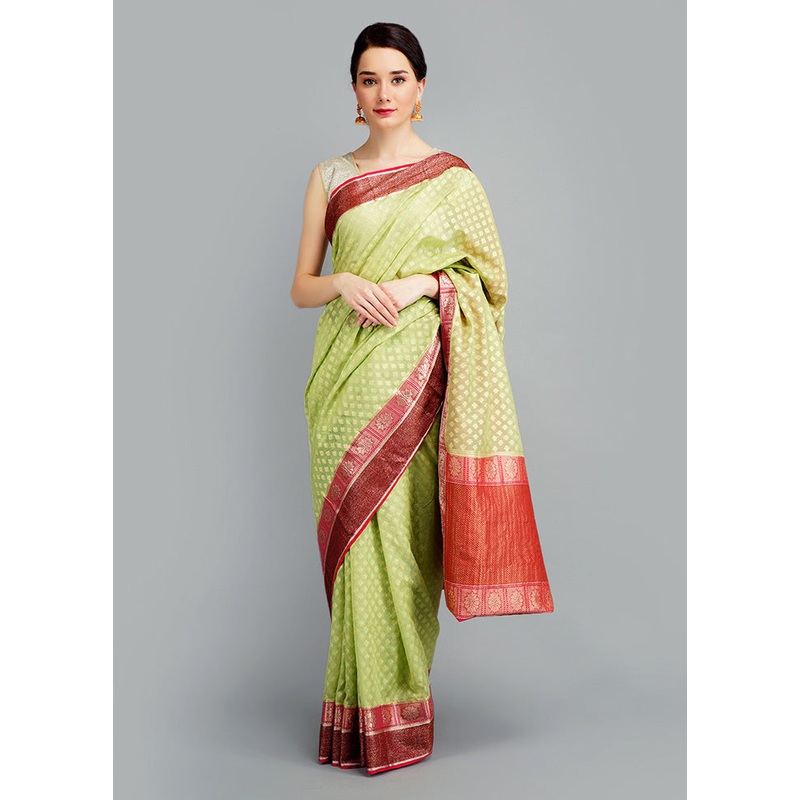 Green Dupion Silk Saree With Blouse Piece - JD986596219