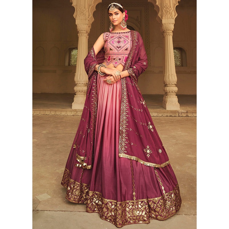 Magenta Semi Stitched Lehenga Choli Set With Dupatta - JD986596189