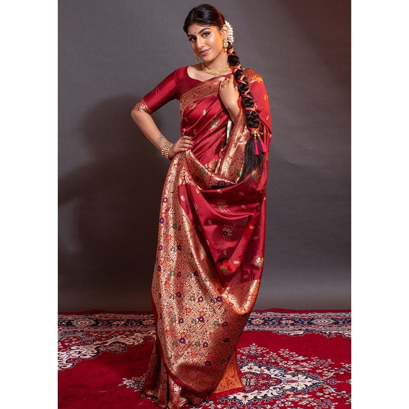 Maroon Spun Silk Saree With Blouse Piece - JD986596307