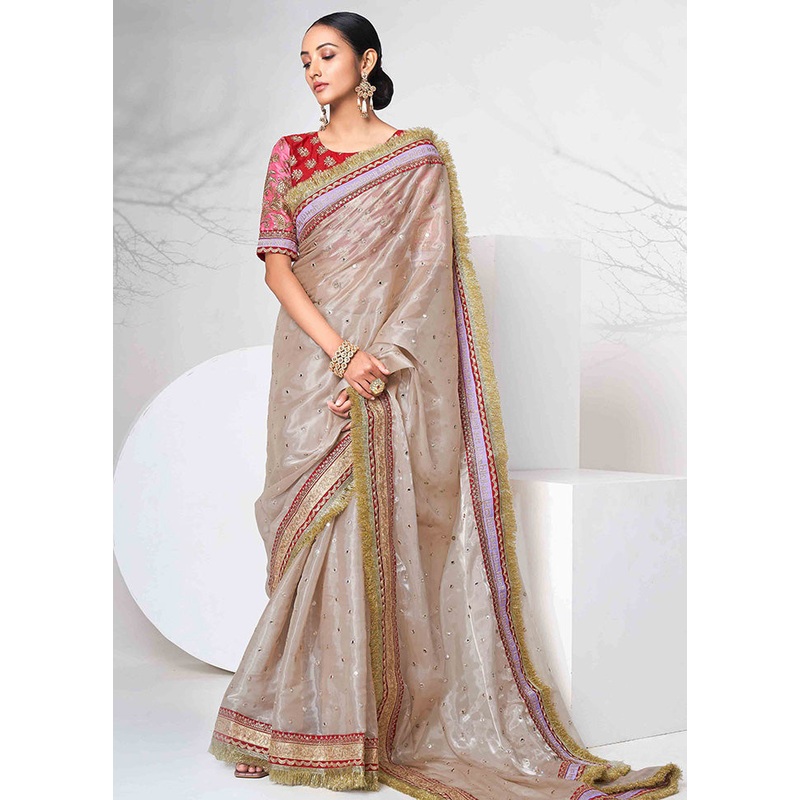 Mauve Embroidered Spun Silk Saree With Blouse Piece - JD986596453