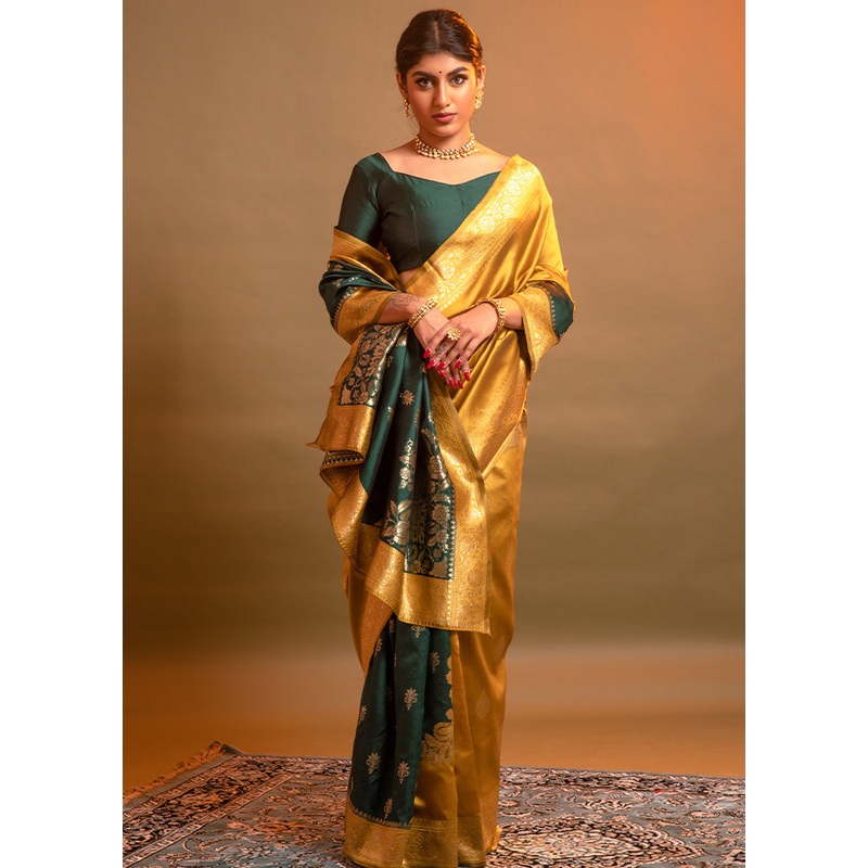 Mustard Spun Silk Saree With Blouse Piece - JD986596387