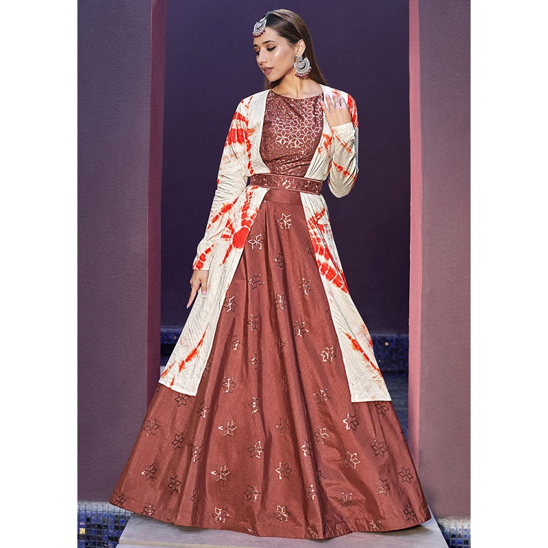 Orange Semi Stitched Embroidered Lehenga Choli Set With Dupatta - JD986596401