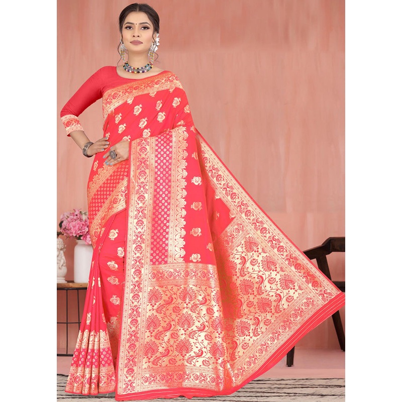 Orange Spun Silk Saree With Blouse Piece - JD986596433