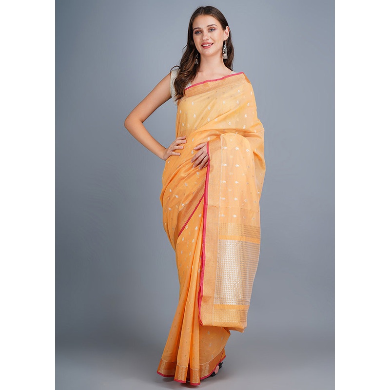Peach Dupion Silk Saree With Blouse Piece - JD986596221