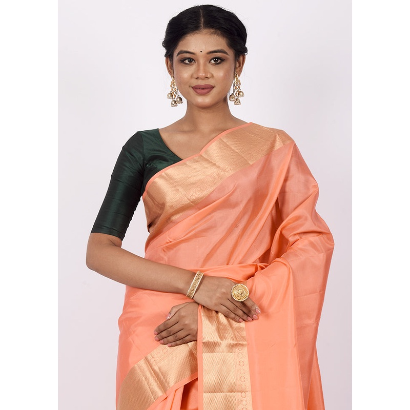 Peach Kanjivaram Pure Silk Saree With Blouse Piece - JD986596162