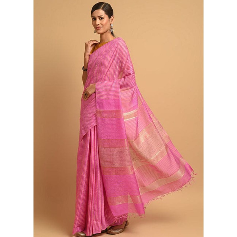 Pink Ghicha Tussar Silk Saree With Blouse Piece - JD986596176