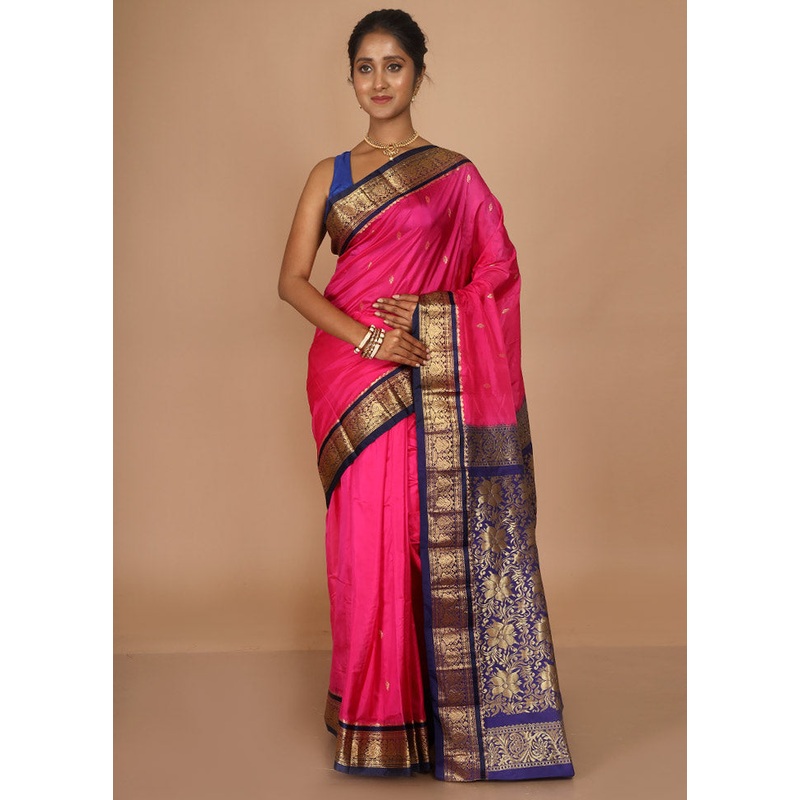 Pink Kanjivaram Silk Saree With Blouse Piece - JD986596389