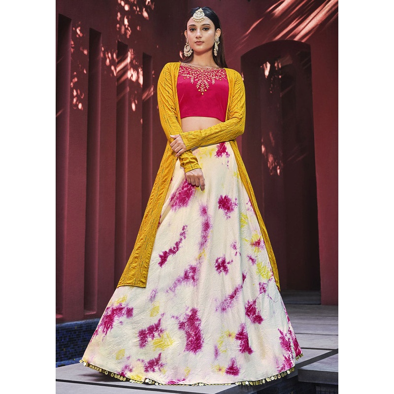 Pink Semi Stitched Embroidered Lehenga Choli Set With Dupatta - JD986596402