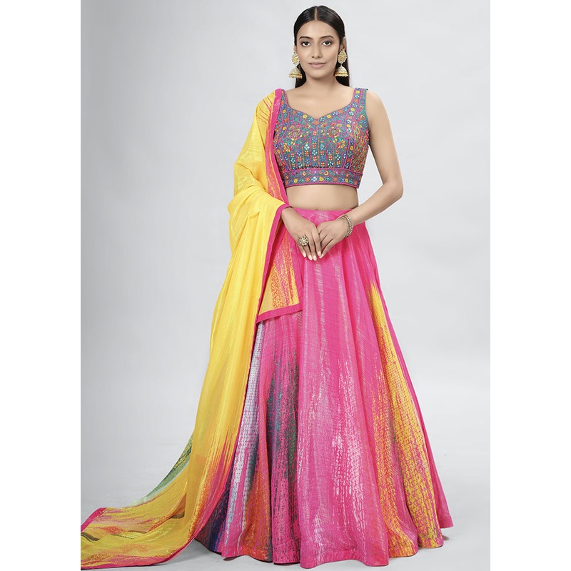 Pink Semi Stitched Lehenga Choli Set With Dupatta - JD986596190
