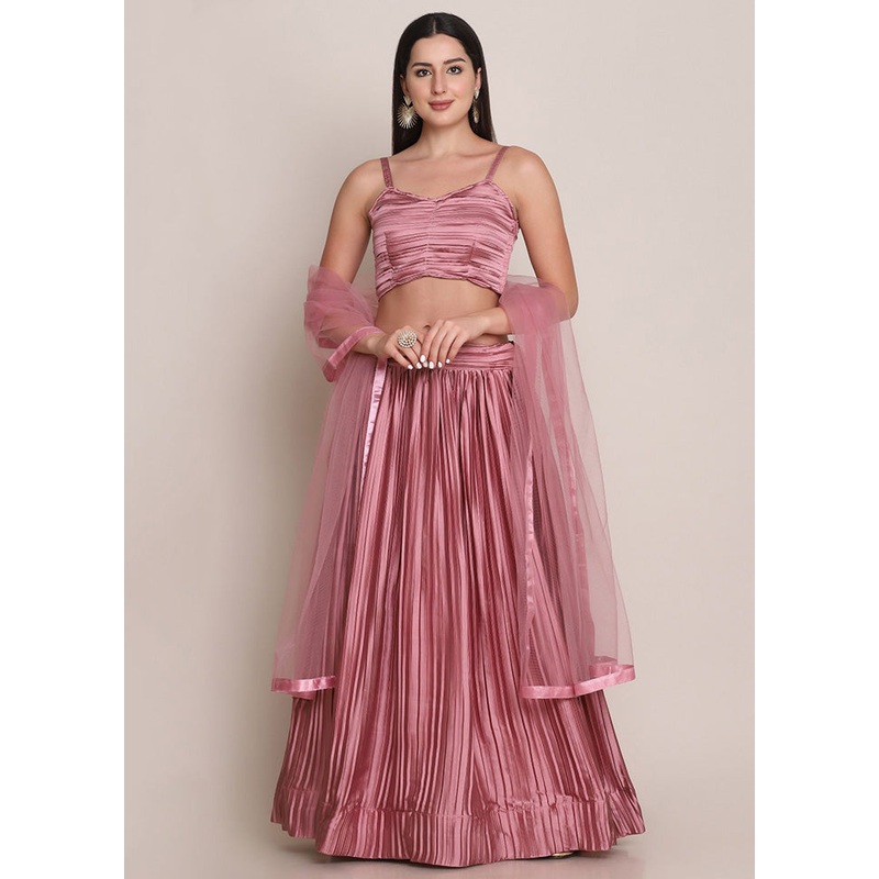 Pink Semi Stitched Silk Lehenga Choli Set - JD986596448