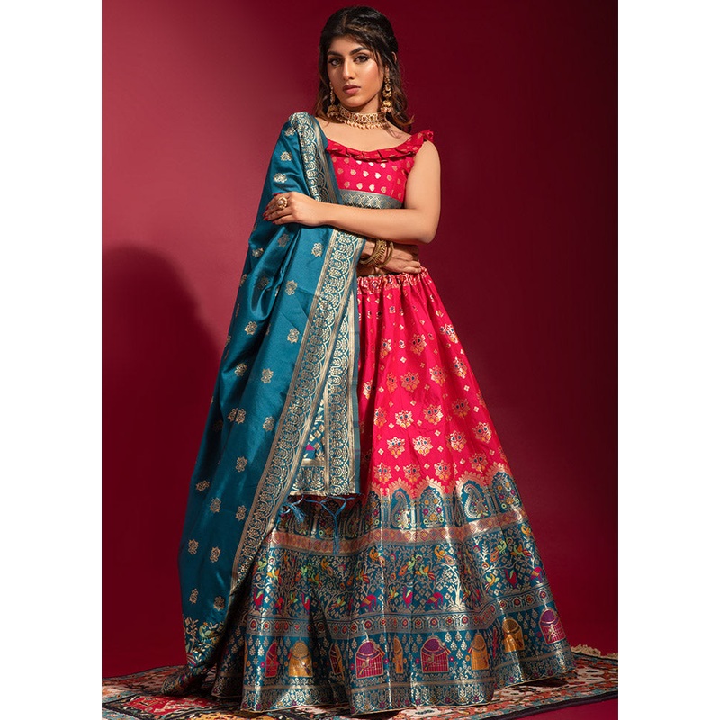 Pink Semi Stitched Silk Lehenga Choli With Dupatta - JD986596460