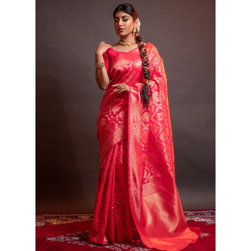 Pink Spun Silk Saree With Blouse Piece - JD986596302
