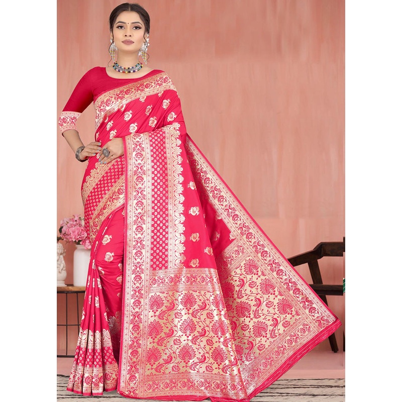 Pink Spun Silk Saree With Blouse Piece - JD986596436