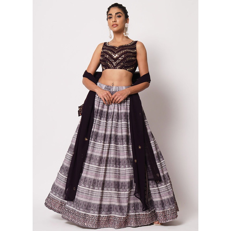 Purple Semi Stitched Silk Embroidered Lehenga Choli Set With Dupatta - JD986596429